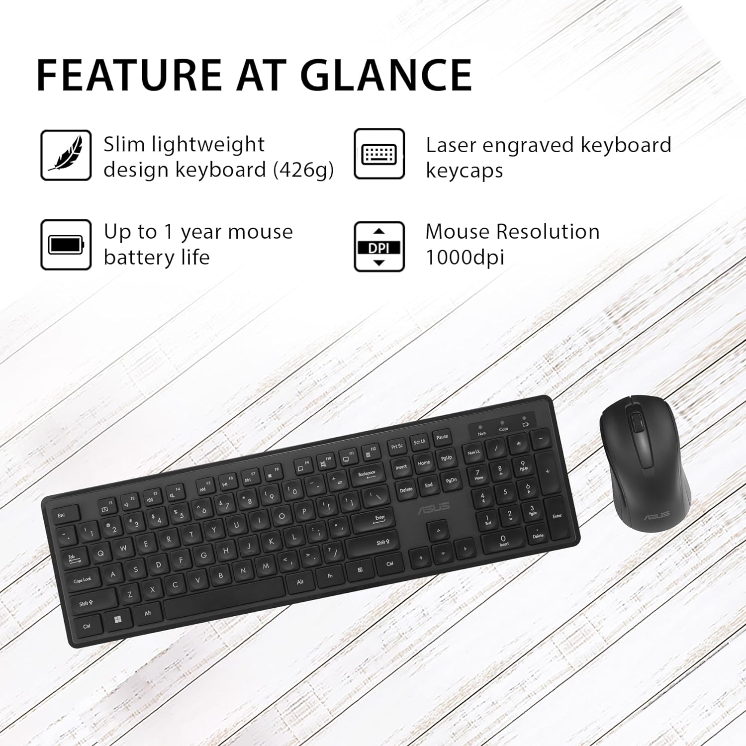 ASUS Wireless Keyboard and Mouse Set CW101 Wireless Multi-device Keyboard