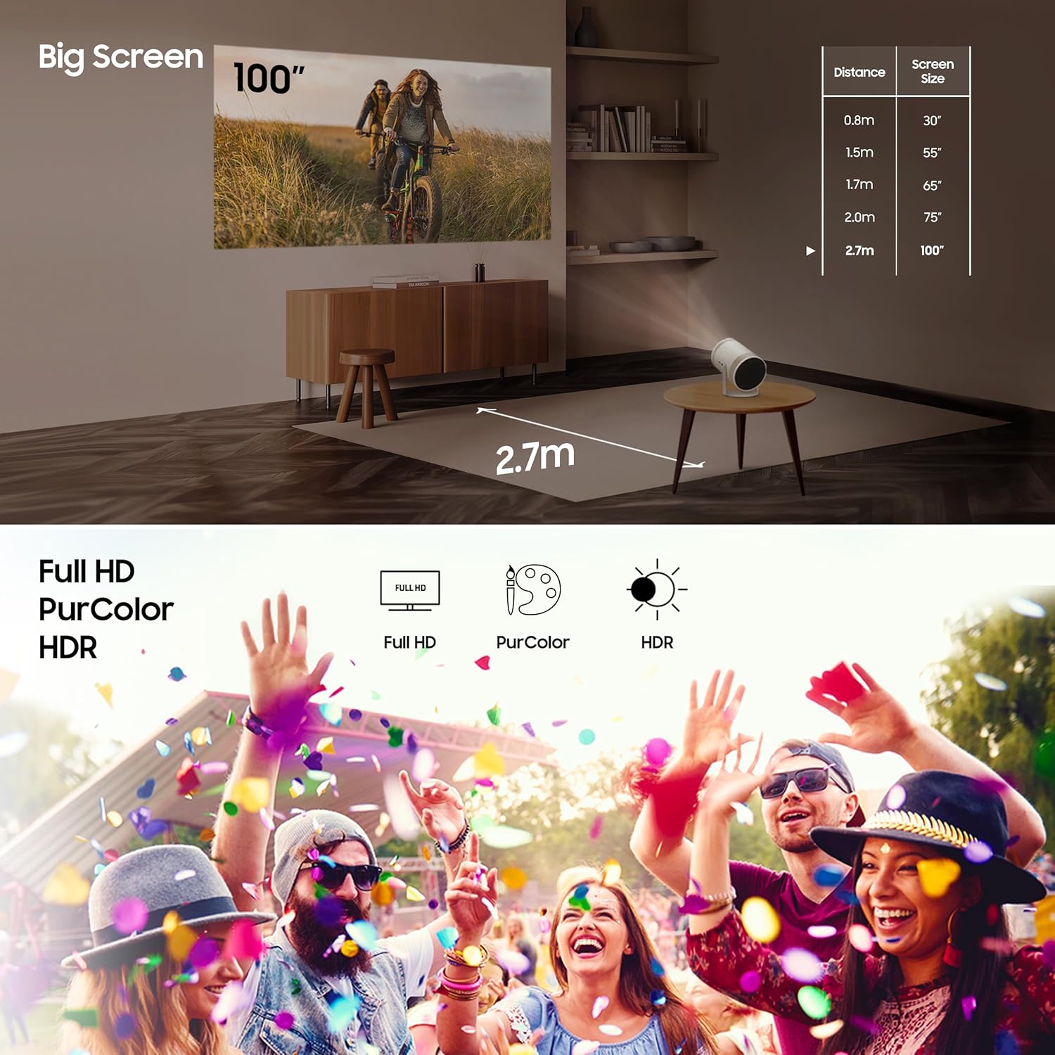 SAMSUNG SP-LFF3CLAXXXL (2300 lm / Wireless / Remote Controller) Portable The Freestyle 2nd Gen with HDR 10+, Wi-Fi, Premium 360 Degree Sound, All Round Design, Instant Setup, In-Built OTT Apps, Compact Smart LED Projector