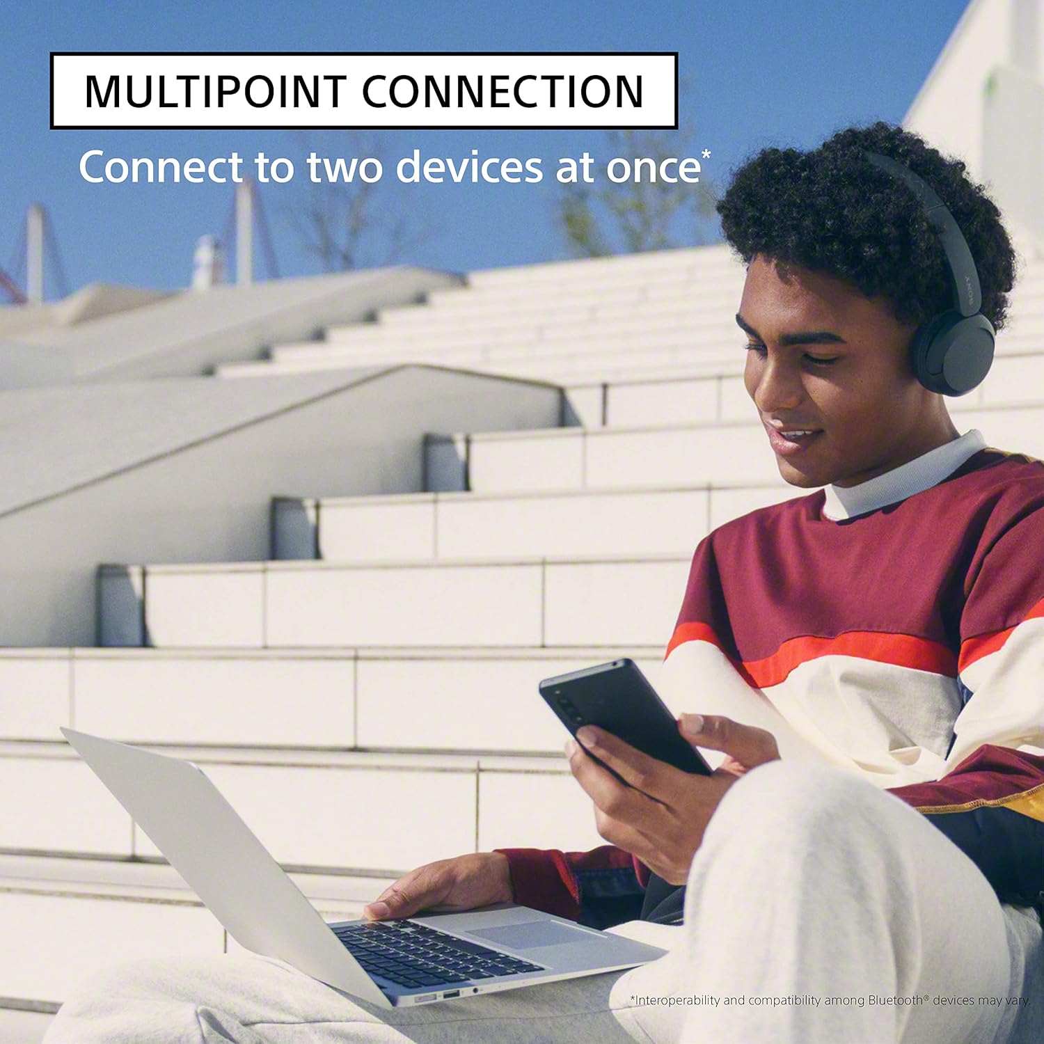 SONY WH-CH520 with 50 Hrs Playtime, DSEE Upscale, Multipoint Connection/Dual Pairing Bluetooth
