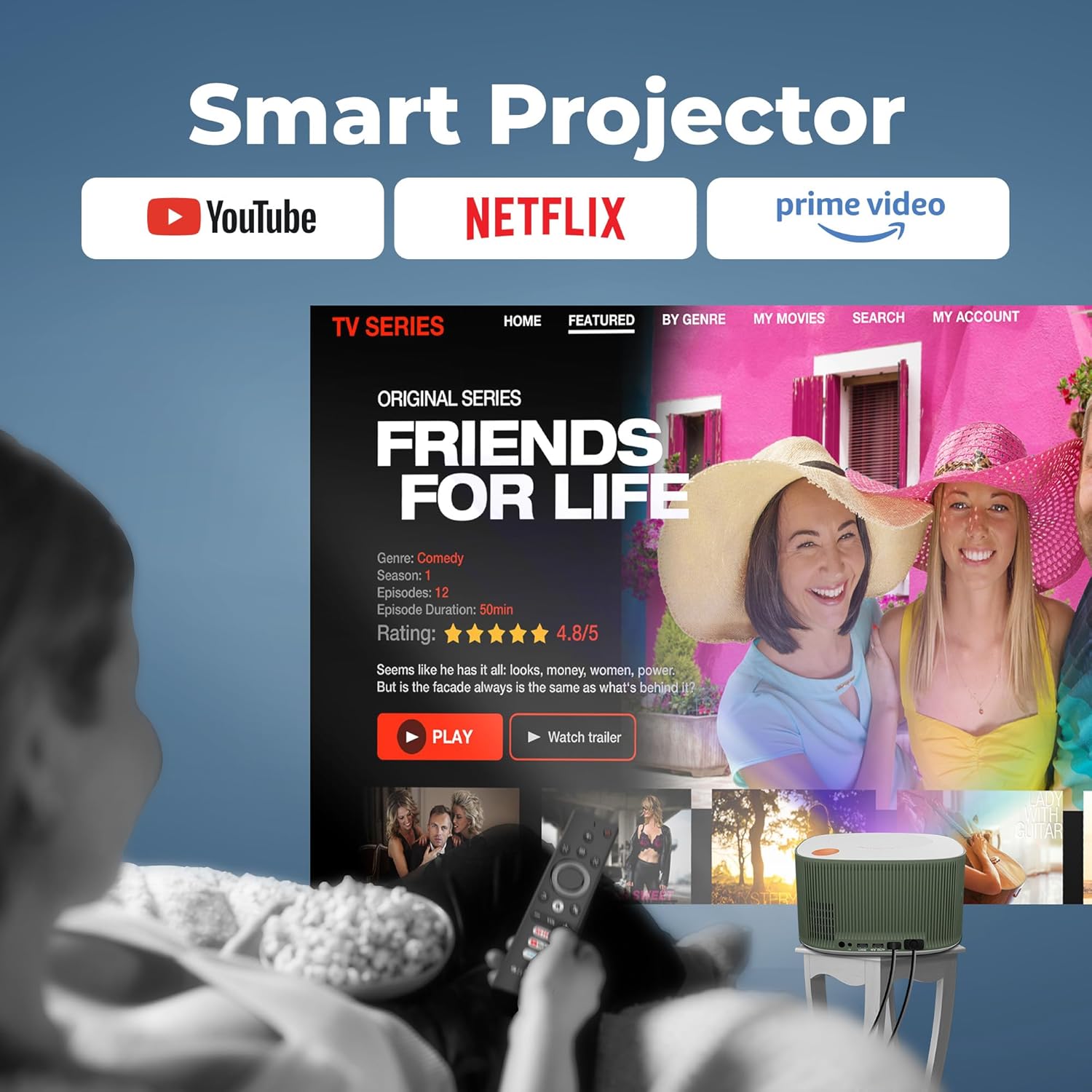 ZEBRONICS ZEB-PIXAPLAY 26 (5000 lm) 1080p Full HD, 508 cm Screen, Auto Focus, Auto Keystone, HDMI (ARC), Miracast, Dual Band, 30,000 Hour lamp life, OTT App Support : Netflix, Amazon Prime, YouTube etc., Dolby Support Smart Projector