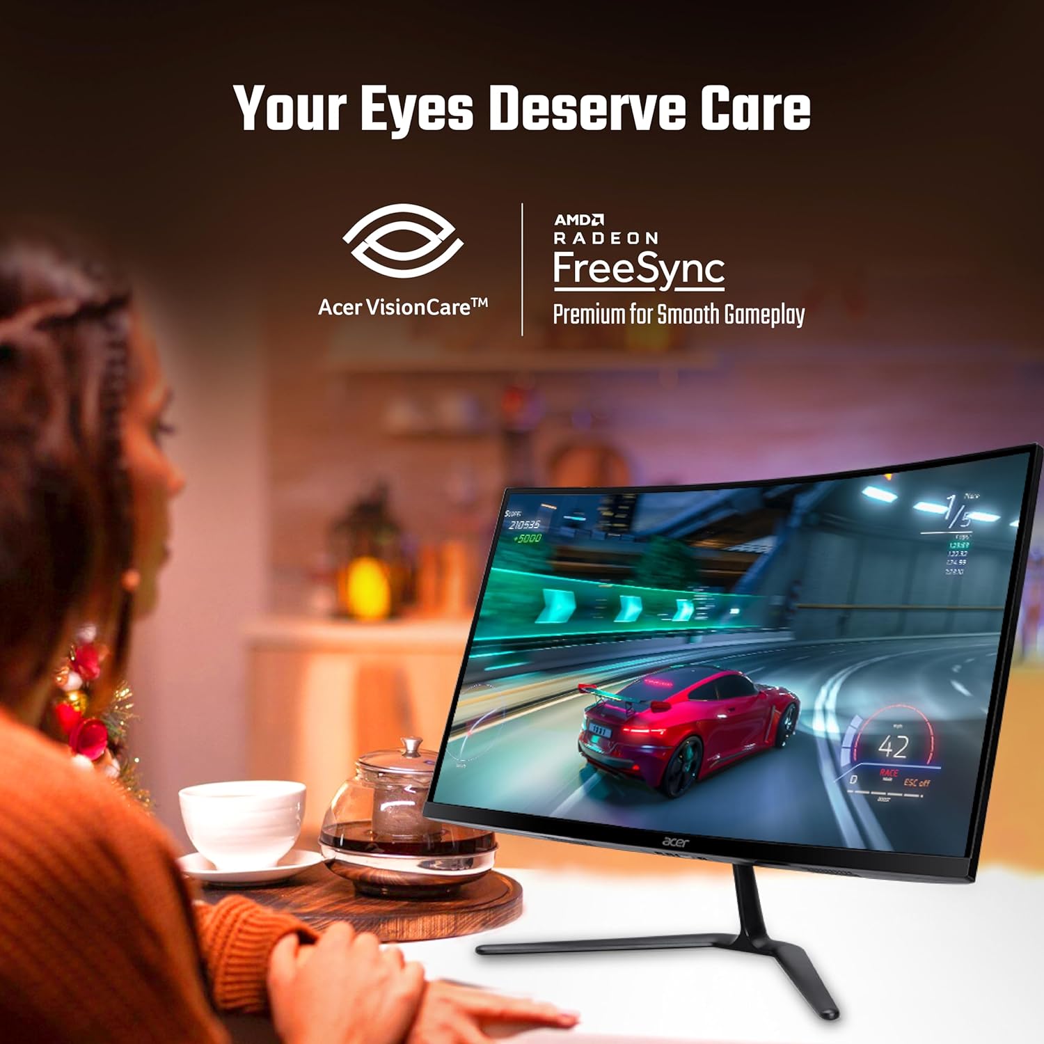 Acer NITRO Curved Full HD LED Backlit VA Panel with HDR10 Support, Vision Care, Display Widget, 1500R Curvature Gaming Monitor