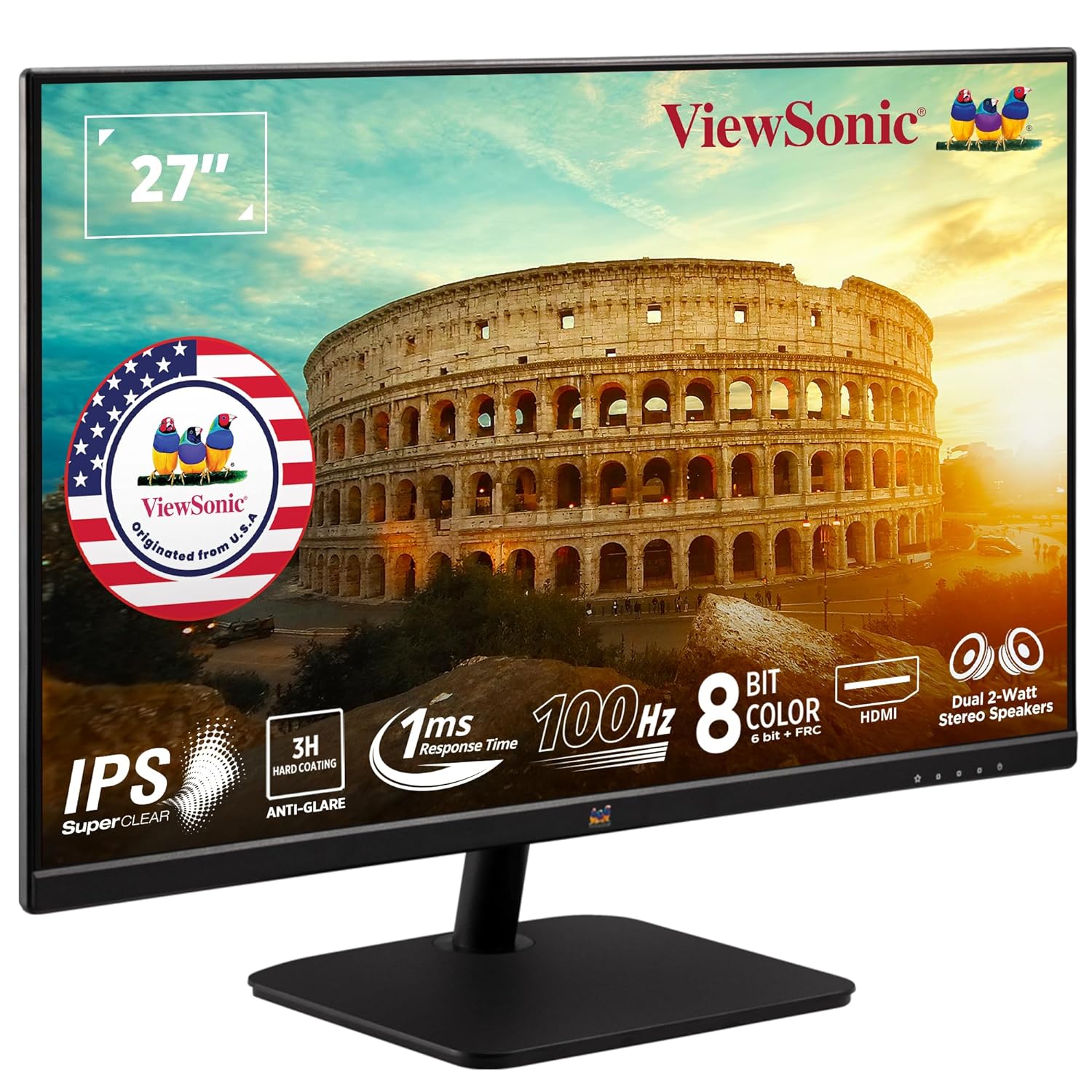 ViewSonic Full HD LED Backlit IPS Panel with 2X2W Inbuilt Speakers, HDMI, VGA, Wall Mount, View Mode, Eye-Care, Flicker Free, sRGB 105%, Bezel Less Monitor
