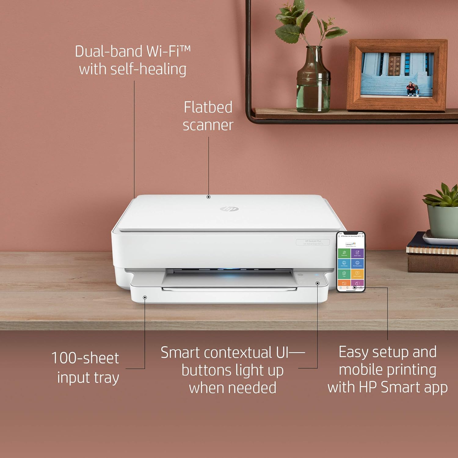 HP DeskJet Plus Ink Advantage 6075 Multi-function WiFi Color Inkjet Printer with Voice Activated Printing Google Assistant and Alexa for Scan, Duplex & Automatic Double-Sided Print (Ink Cartridge)