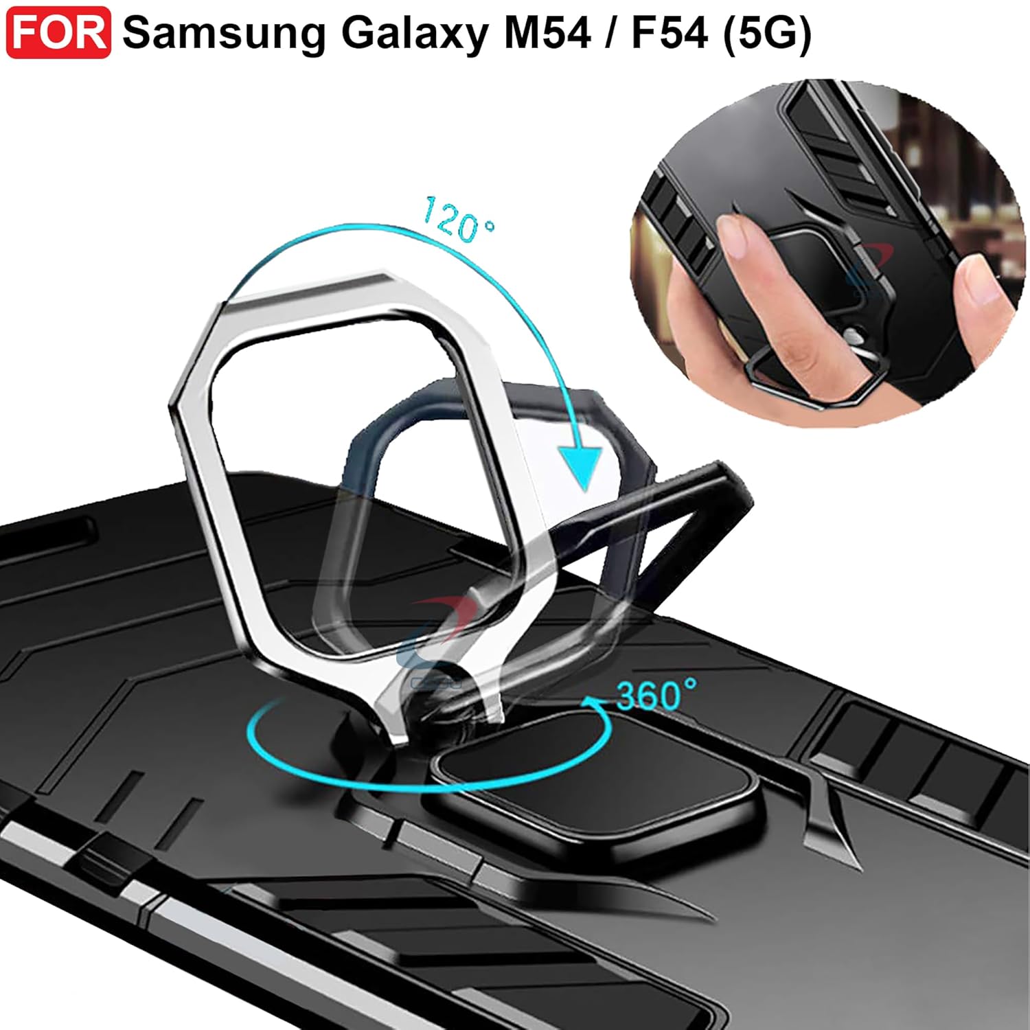 Protect Rugged Samsung Galaxy M54 / F54 (5G) Defender Case | Rotating Ring Holder & Kickstand in-Built | Military Grade Armor | Bumper Back Cover
