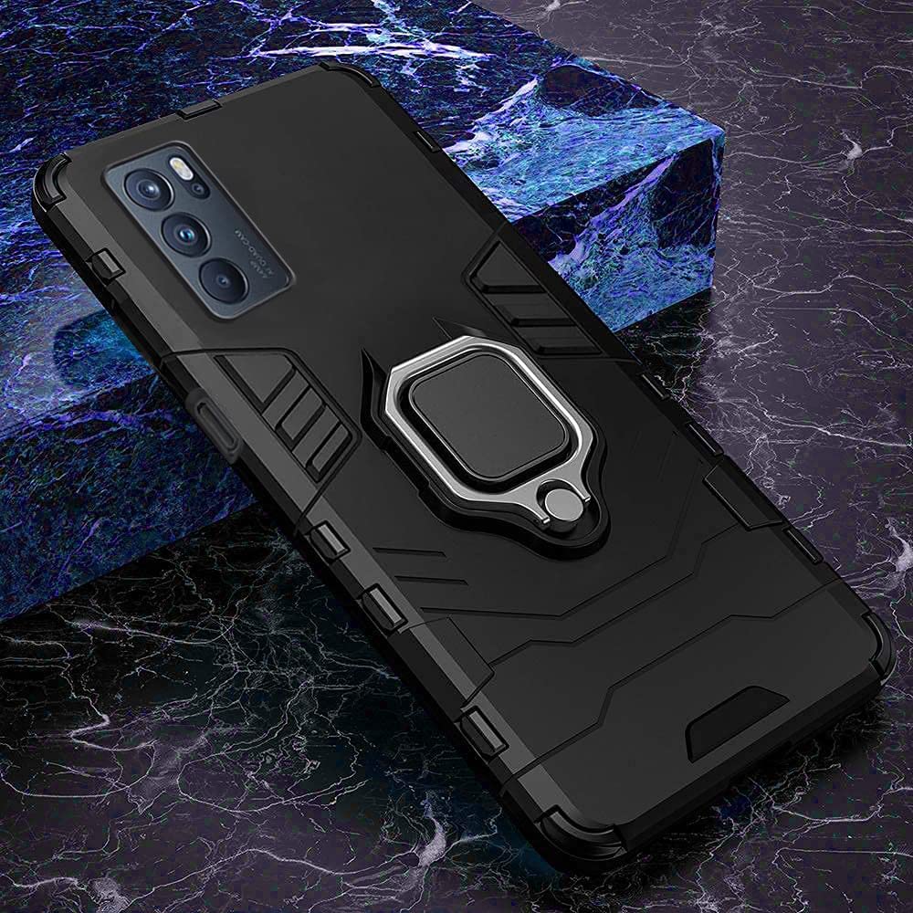 Protect Tough Armor Oppo Reno 6 Pro 5G Bumper Back Case Cover | Ring Holder & Kickstand in-Built | 360 Degree Protection Back Case Cover