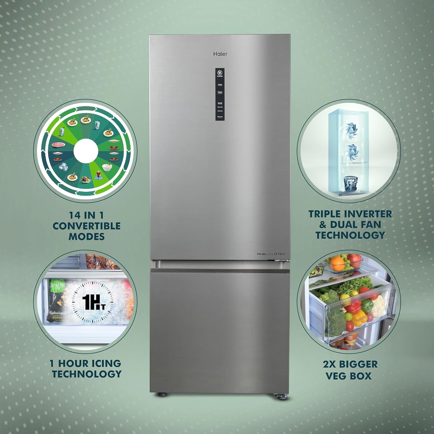 Haier 325 L, 3 Star, Convertible 14-in-1 Triple Inverter Double Door Refrigerator
