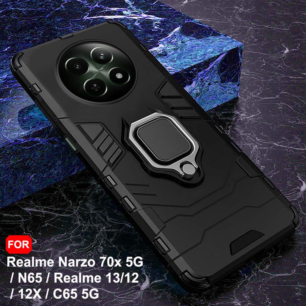 Perotect Tough Armor Bumper Back Case Cover for Realme 12 | Ring Holder & Kickstand in-Built | 360 Degree Protection Back Cover