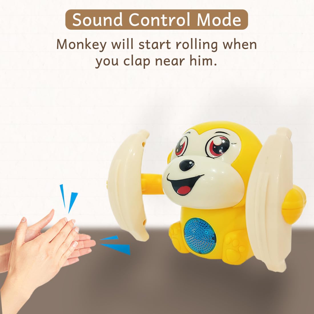 Wembley Dancing Monkey Musical Toy for Kids Baby Spinning Rolling Doll Tumble Toy with Voice Control Musical Light and Sound Effects with Sensor - ISI Mark - Multicolor