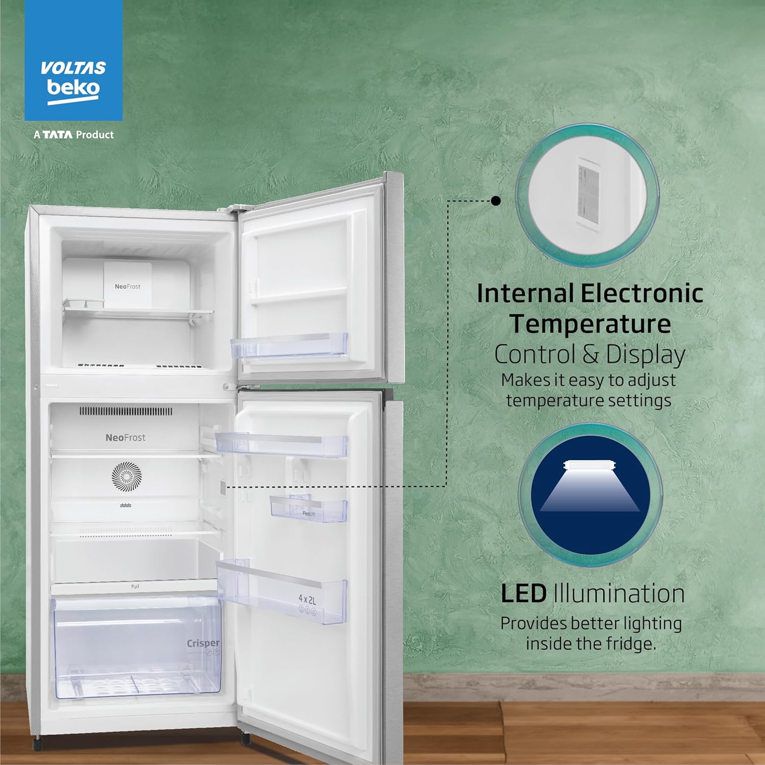 Voltas Beko, A Tata Product 228 L, 2-Star Made in India Double Door Frost Free Refrigerator