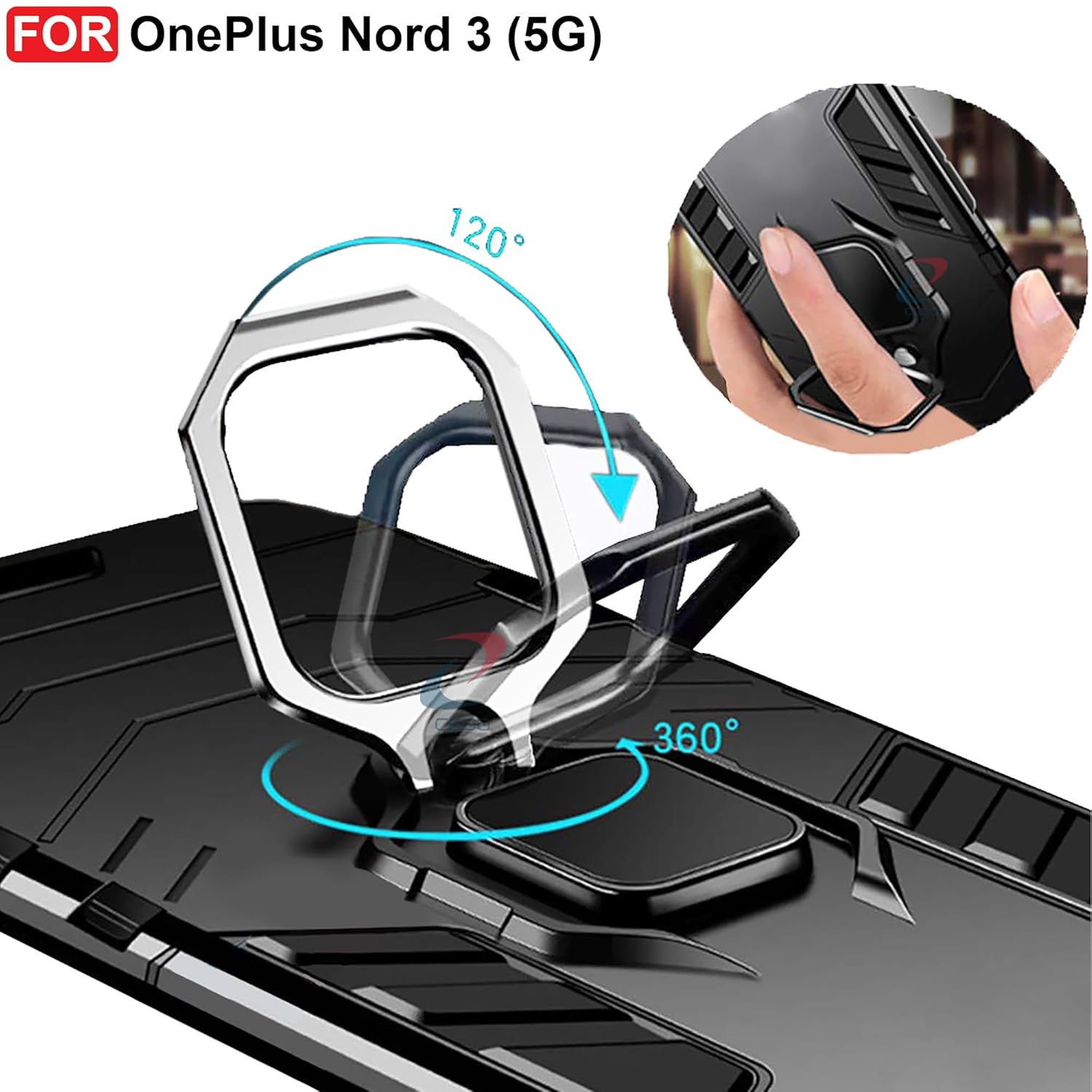 Protect Rugged Oneplus Nord 3 (5G) Defender Case | Rotating Ring Holder & Kickstand in-Built | Military Grade Armor