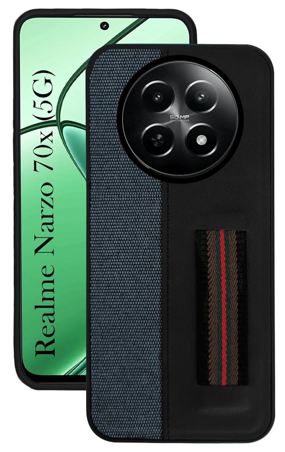 Protect Back Cover Case for Realme Narzo 70x 5G (Professional PU Leather | Strip Chain Holder Socket )