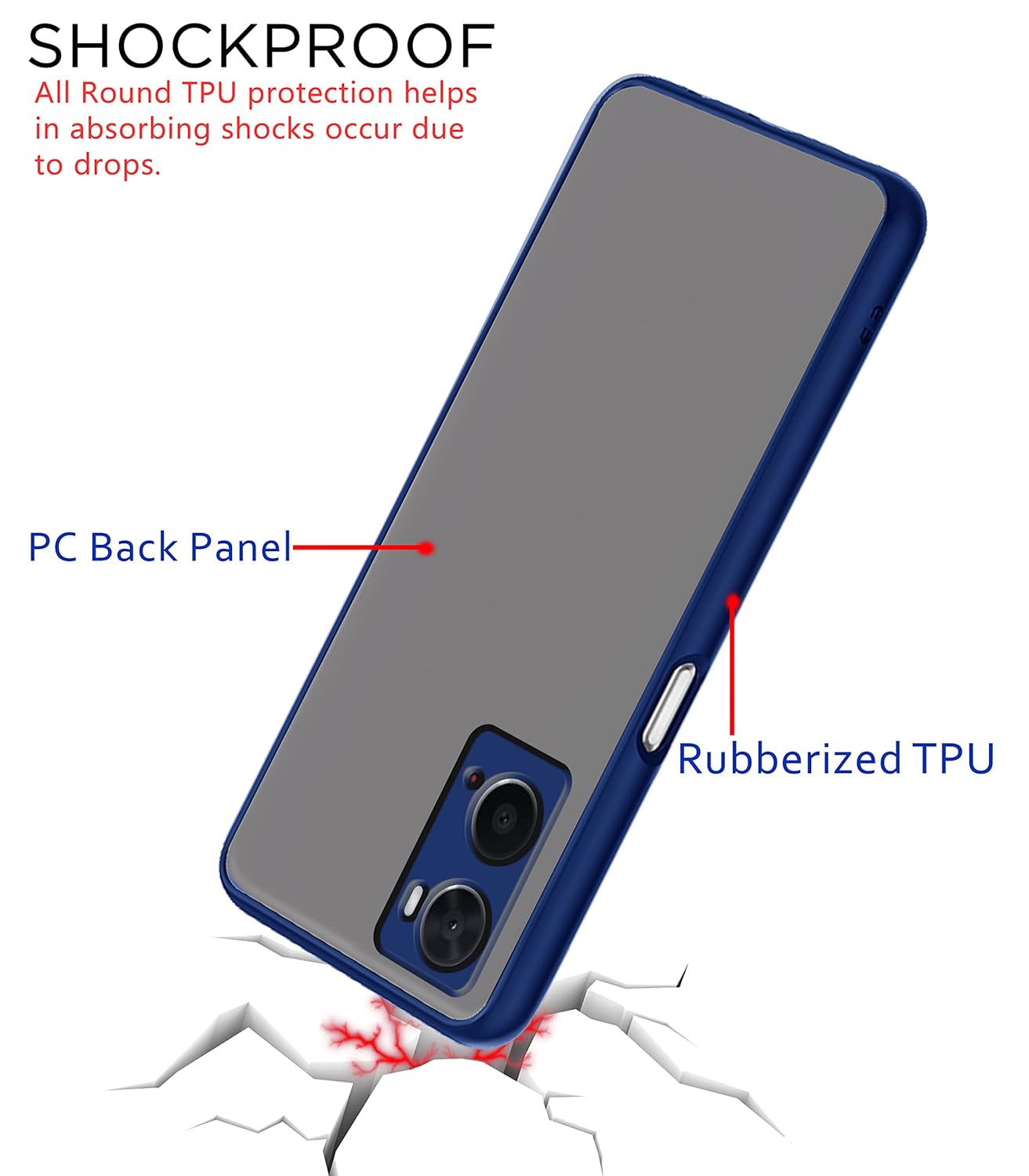 Protect Oppo A76 / Oppo A96 / Oppo A36 Back Cover | Hybrid Smoked Back | Full Camera Protection | Raised Edges | Super Soft-Touch | Bumper Case