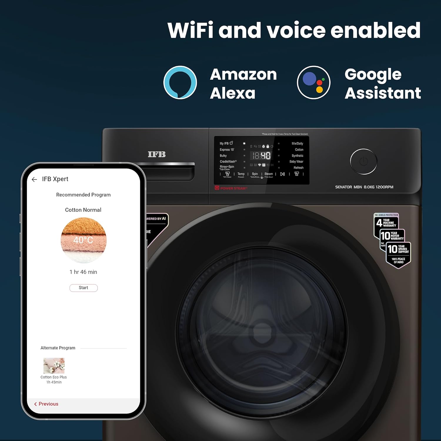 IFB 8 Kg 5 Star Powered by AI with 9 Swirl Wash, WiFi, Fully Automatic Front Load Washing Machine