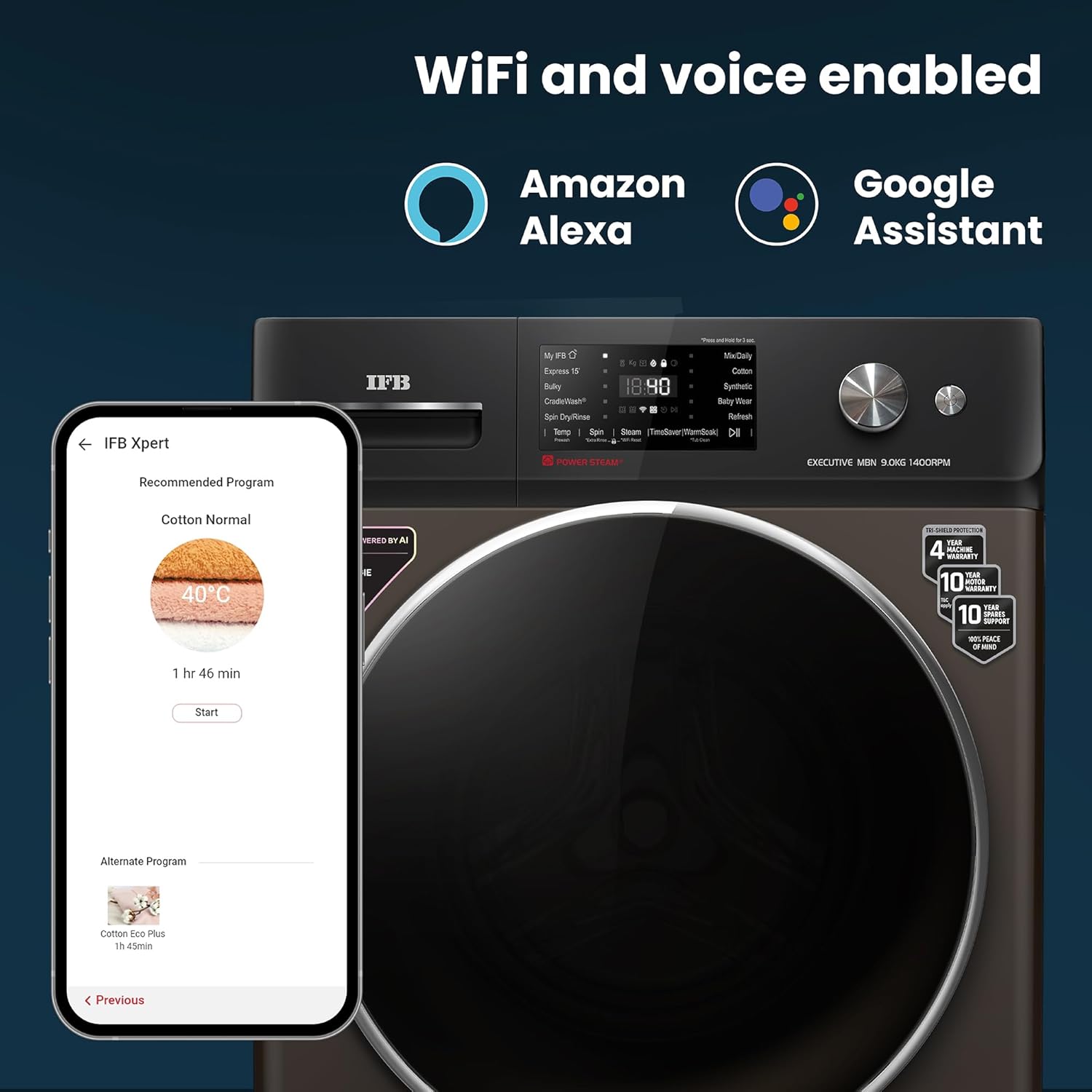 IFB 9 Kg 5 Star Powered by AI with 9 Swirl Wash, WiFi, Fully Automatic Front Load Washing Machine