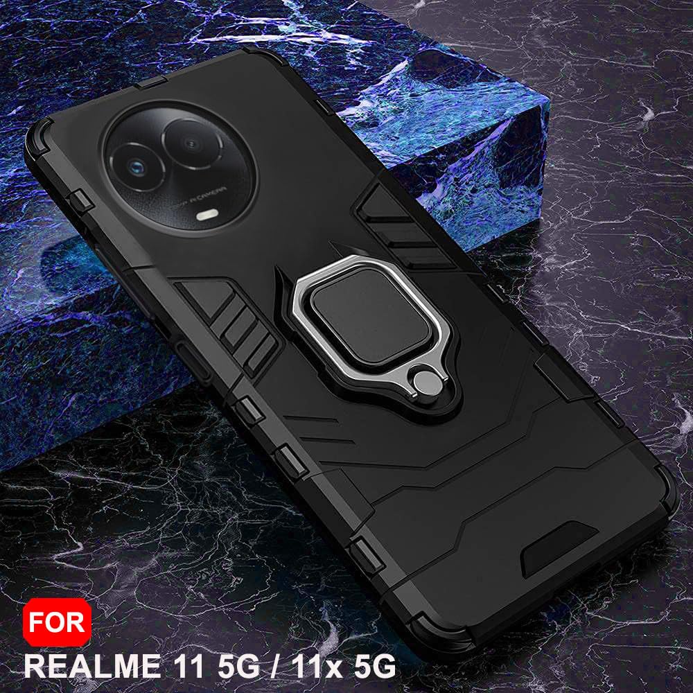 Protect Tough Armor Bumper Back Case Cover for Realme C67 5G | Ring Holder & Kickstand in-Built | 360 Degree Protection Back Cover
