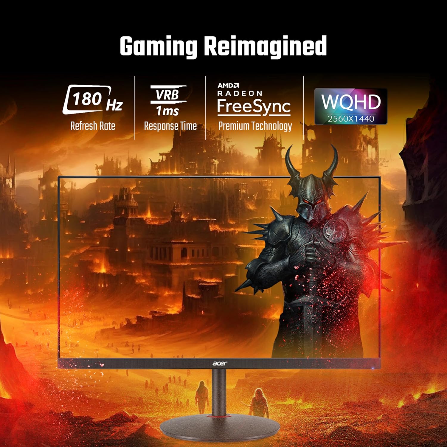 Acer XV2 WQHD LED Backlit IPS Panel with DCI-P3 95%, VESA DisplayHDR 400, Display Widget, VisionCare 2.0 with BlueLightShield Pro, 2X2W Inbuilt Speakers, Black Boost Technology, Ergostand Gaming Monitor