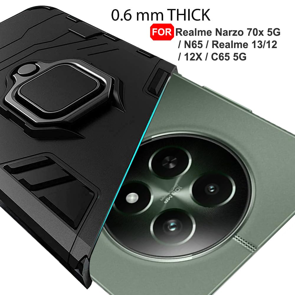 Perotect Tough Armor Bumper Back Case Cover for Realme 12 | Ring Holder & Kickstand in-Built | 360 Degree Protection Back Cover