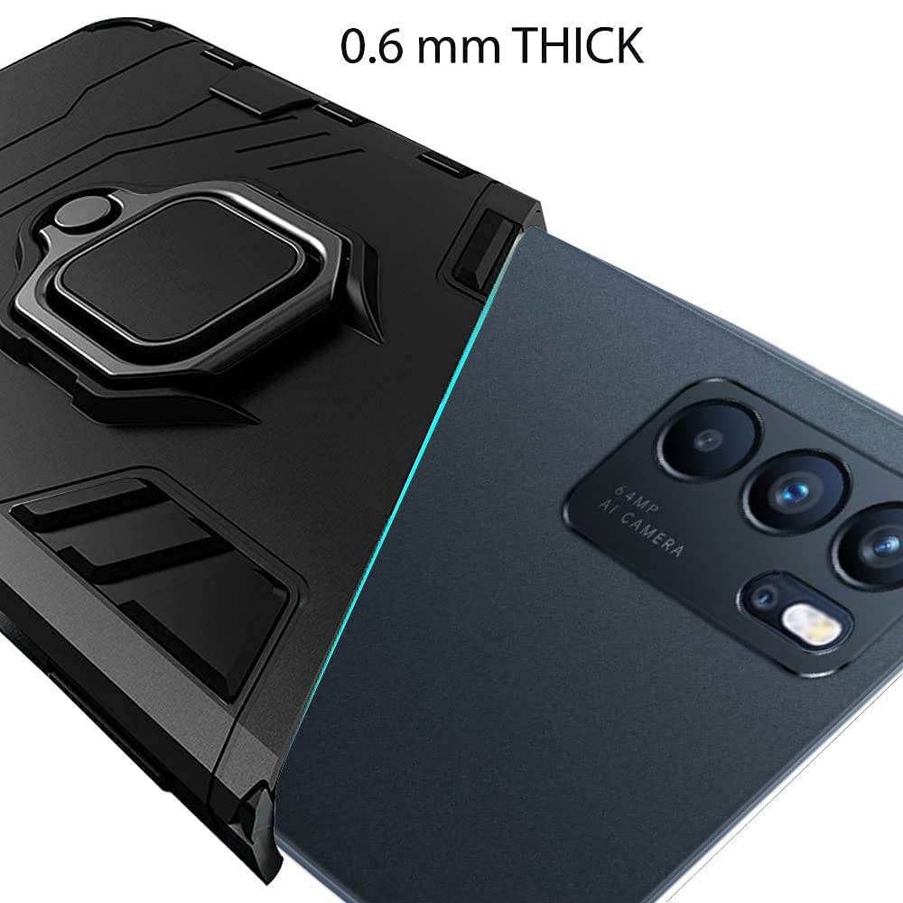 Protect Tough Armor Oppo Reno 6 Pro 5G Bumper Back Case Cover | Ring Holder & Kickstand in-Built | 360 Degree Protection Back Case Cover