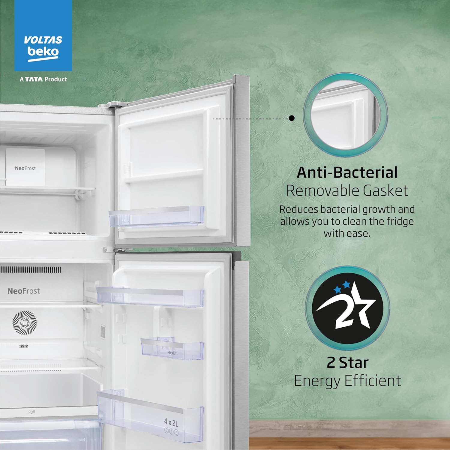 Voltas Beko, A Tata Product 228 L, 2-Star Made in India Double Door Frost Free Refrigerator