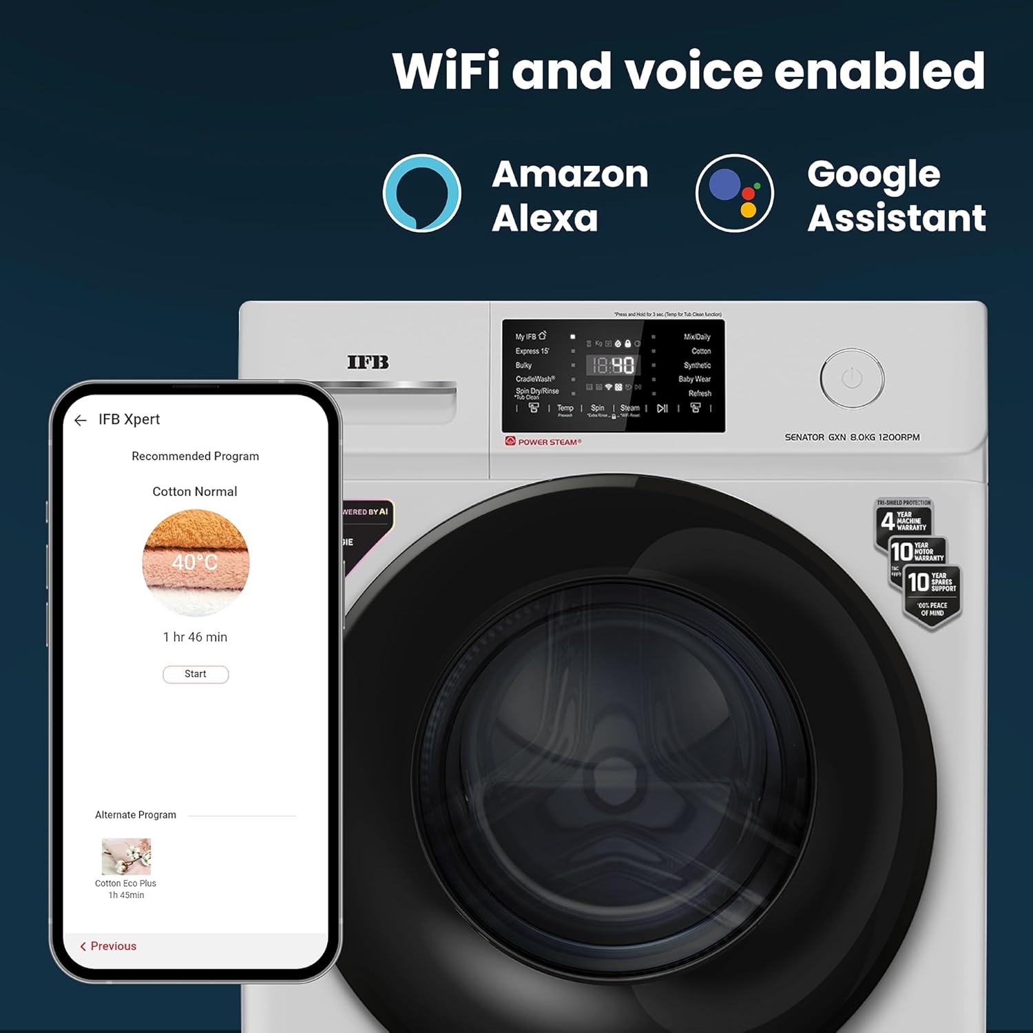 IFB 8 Kg 5 Star Powered by AI with 9 Swirl Wash, WiFi, Fully Automatic Front Load Washing Machine
