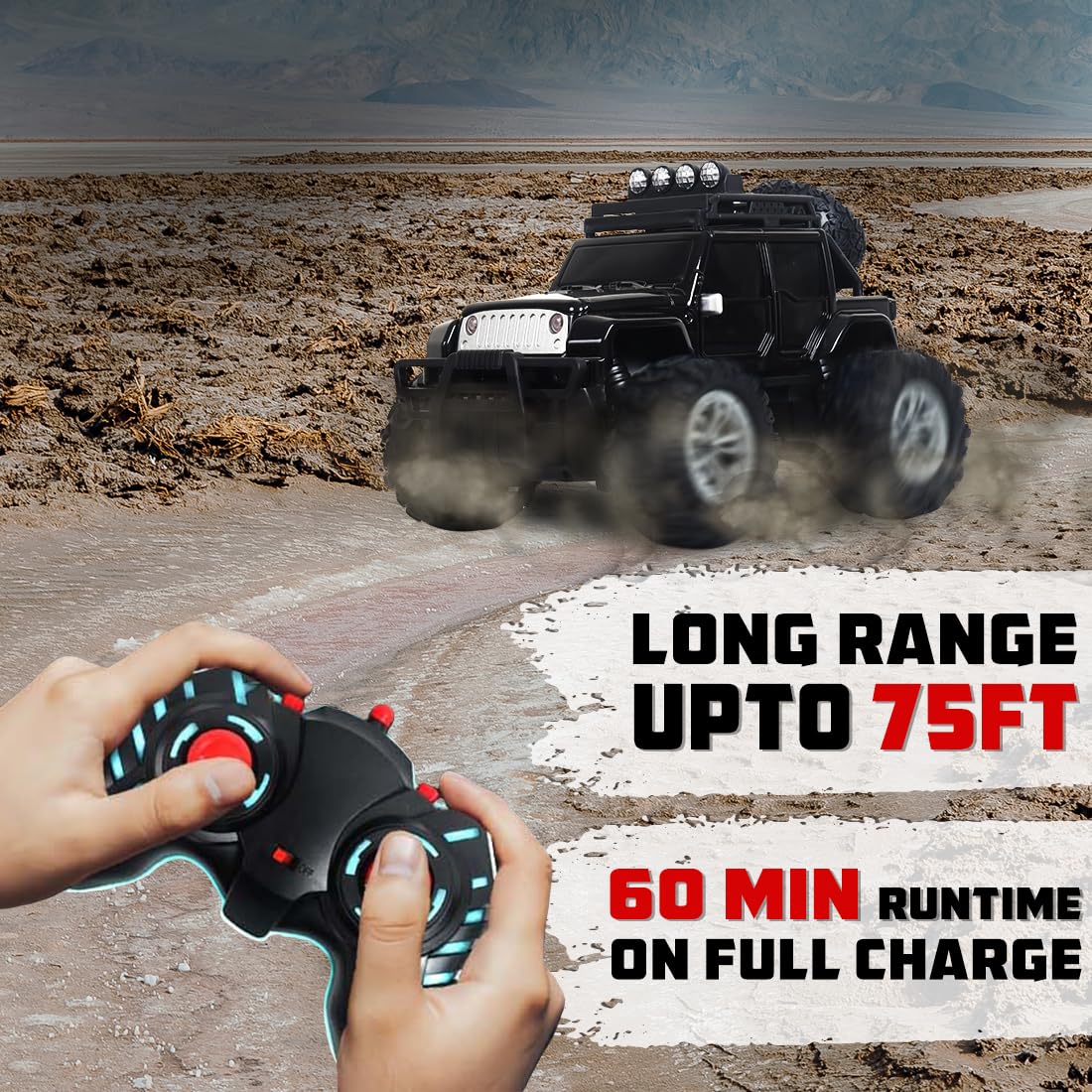 Wembley Monster Truck Remote Control Rc Car Offroad High Speed Racing Car For Kids With 2 Speed And 4 Headlight Modes