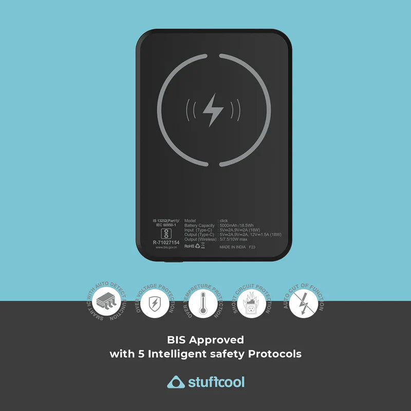 STUFFCOOL 5000 mAh 18 W Wired & Wireless With MagSafe Pocket Size Power Bank