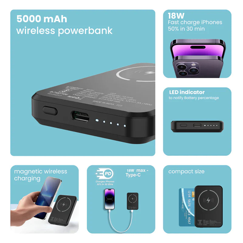 STUFFCOOL 5000 mAh 18 W Wired & Wireless With MagSafe Pocket Size Power Bank