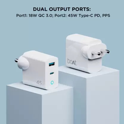 boAt 65 W GaN 3.1 A Wall Charger for Mobile with Detachable Cable