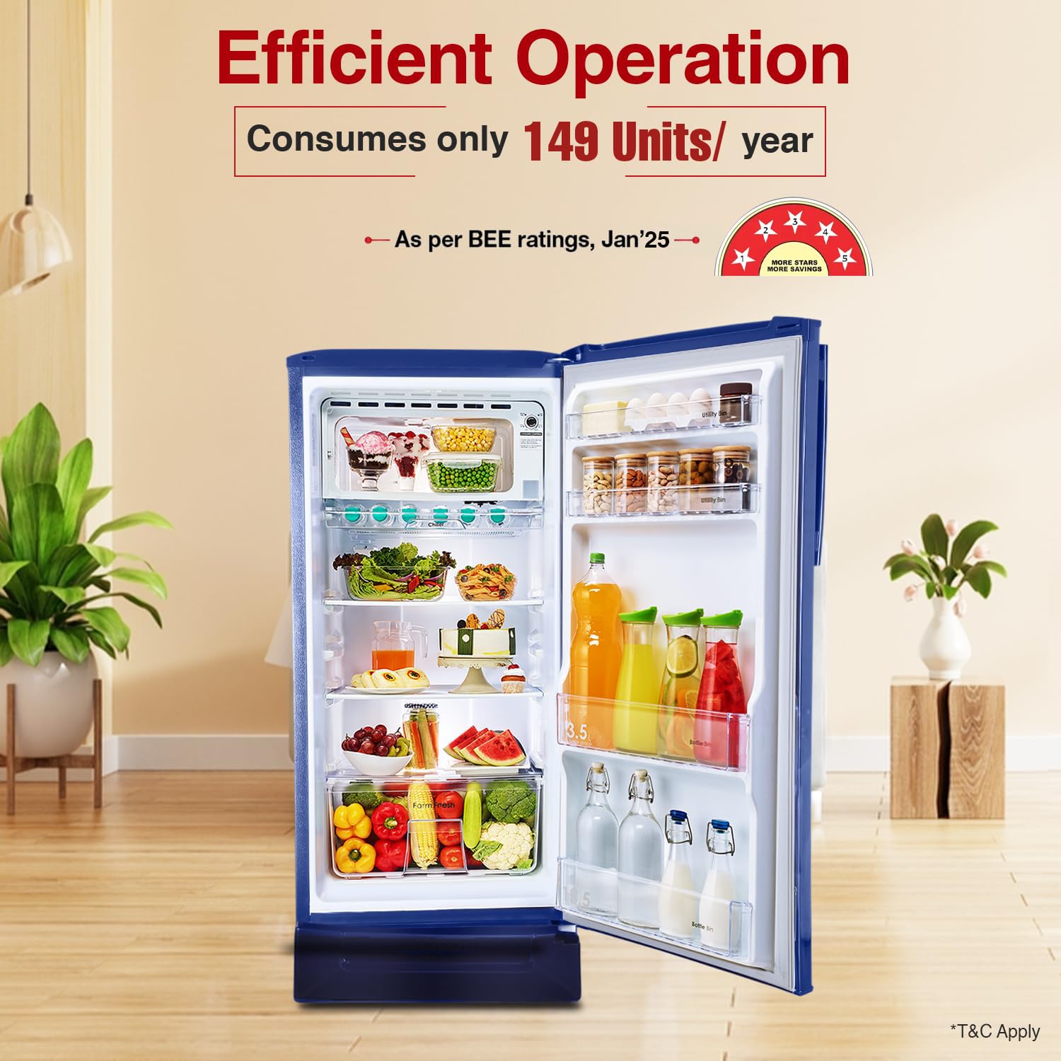Godrej 180 L 5 Star Turbo Cooling Technology, 24 Days Farm Freshness Direct Cool Single Door Refrigerator