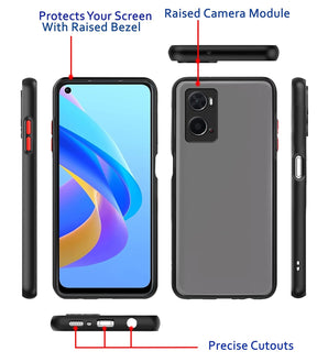 Protect Oppo A76 / Oppo A96 / Oppo A36 Back Cover | Hybrid Smoked Back | Full Camera Protection | Raised Edges | Super Soft-Touch | Bumper Case
