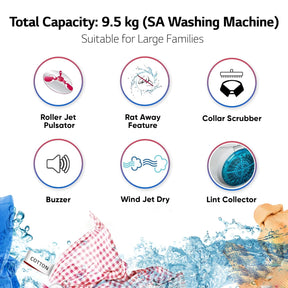 LG 9.5 kg 5 Star Wind jet dry Semi-Automatic Top Load Washing Machine