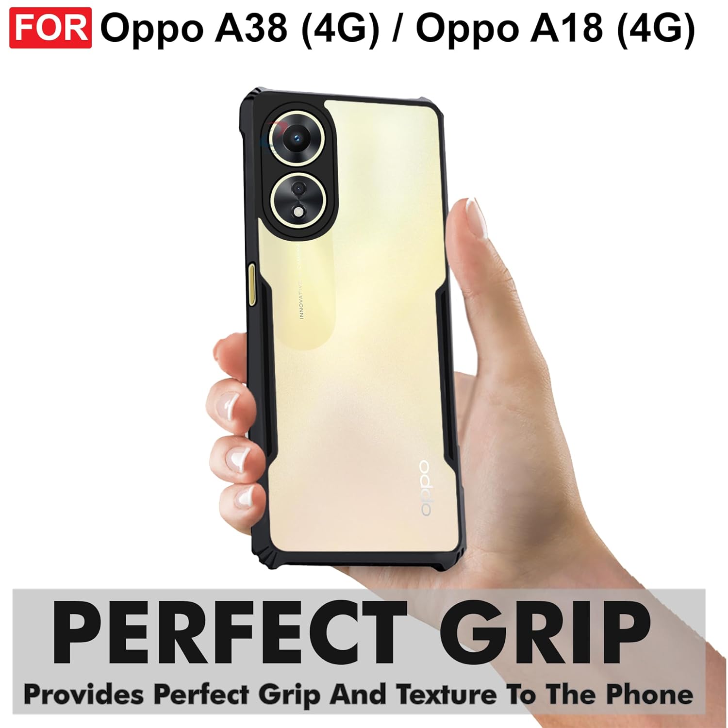 Protect Oppo A38 (4G) & A18 Back Case Cover | Camera Protection Shockproof Bumper-Edge | Acrylic Crystal Clear 360 Degree Protection