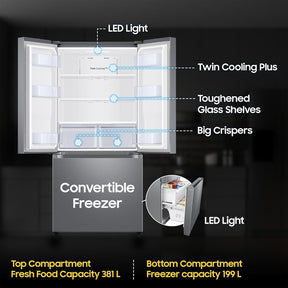 Samsung 550 L, Convertible, Digital Inverter, Frost Free French Door Refrigerator