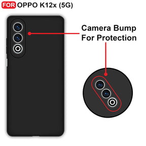 Protect Oppo K12x (5G) Back Cover | Camera Bump Protection & Inner Velvet Fabric Lining | Ultra Slim Matte Soft Rubberised Case Cover