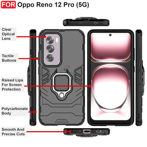 Protect Rugged Oppo Reno 12 Pro (5G) Kickstand Case | Built-in Stand Rotating Ring Holder | Military Grade Armor Bumper Back Cover