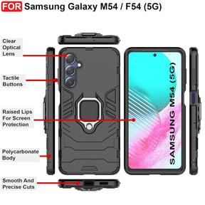 Protect Rugged Samsung Galaxy M54 / F54 (5G) Defender Case | Rotating Ring Holder & Kickstand in-Built | Military Grade Armor | Bumper Back Cover
