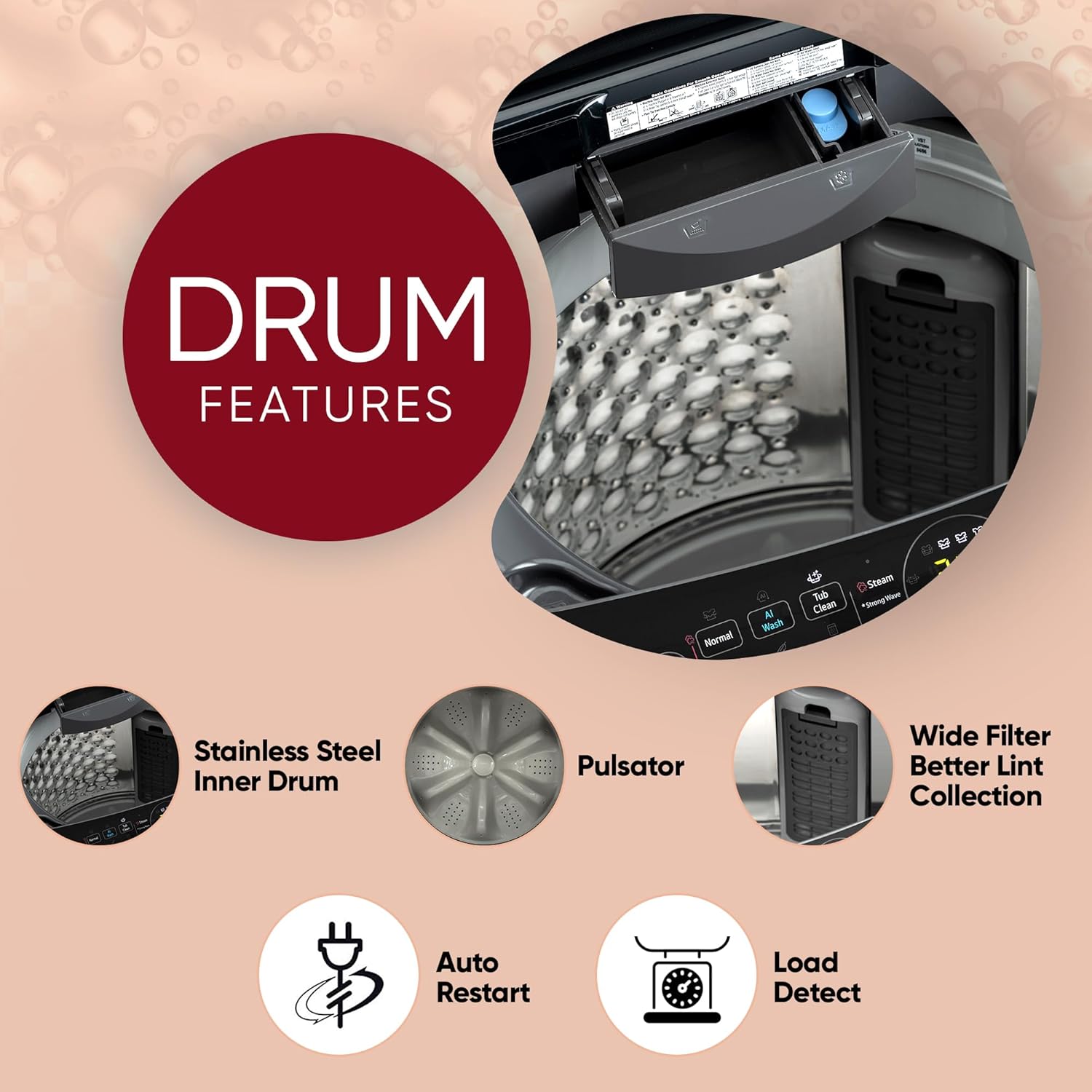 LG 9.0 Kg, 5 Star, AI Direct Drive Technology, Steam Wash for Allergy Removal, Fully-Automatic Top Loading Washing Machine
