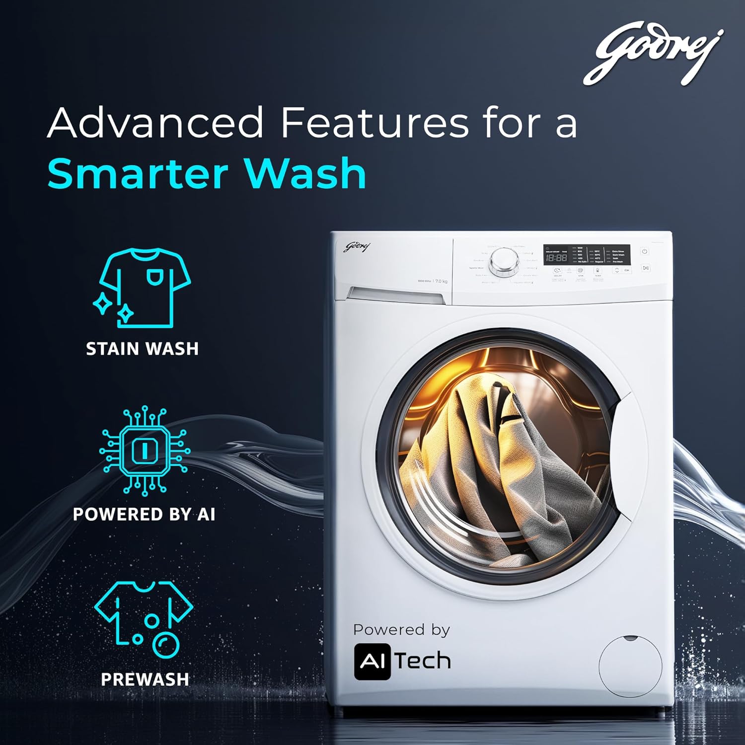 Godrej 7 Kg 5 Star, With AI Tech, I-Sense Technology Fully-Automatic Front Load Washing Machine