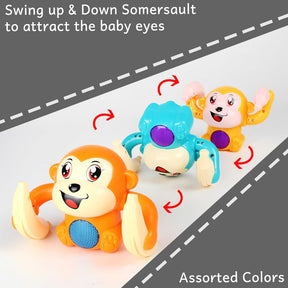Wembley Dancing Monkey Musical Toy for Kids Baby Spinning Rolling Doll Tumble Toy with Voice Control Musical Light and Sound Effects with Sensor - ISI Mark - Multicolor