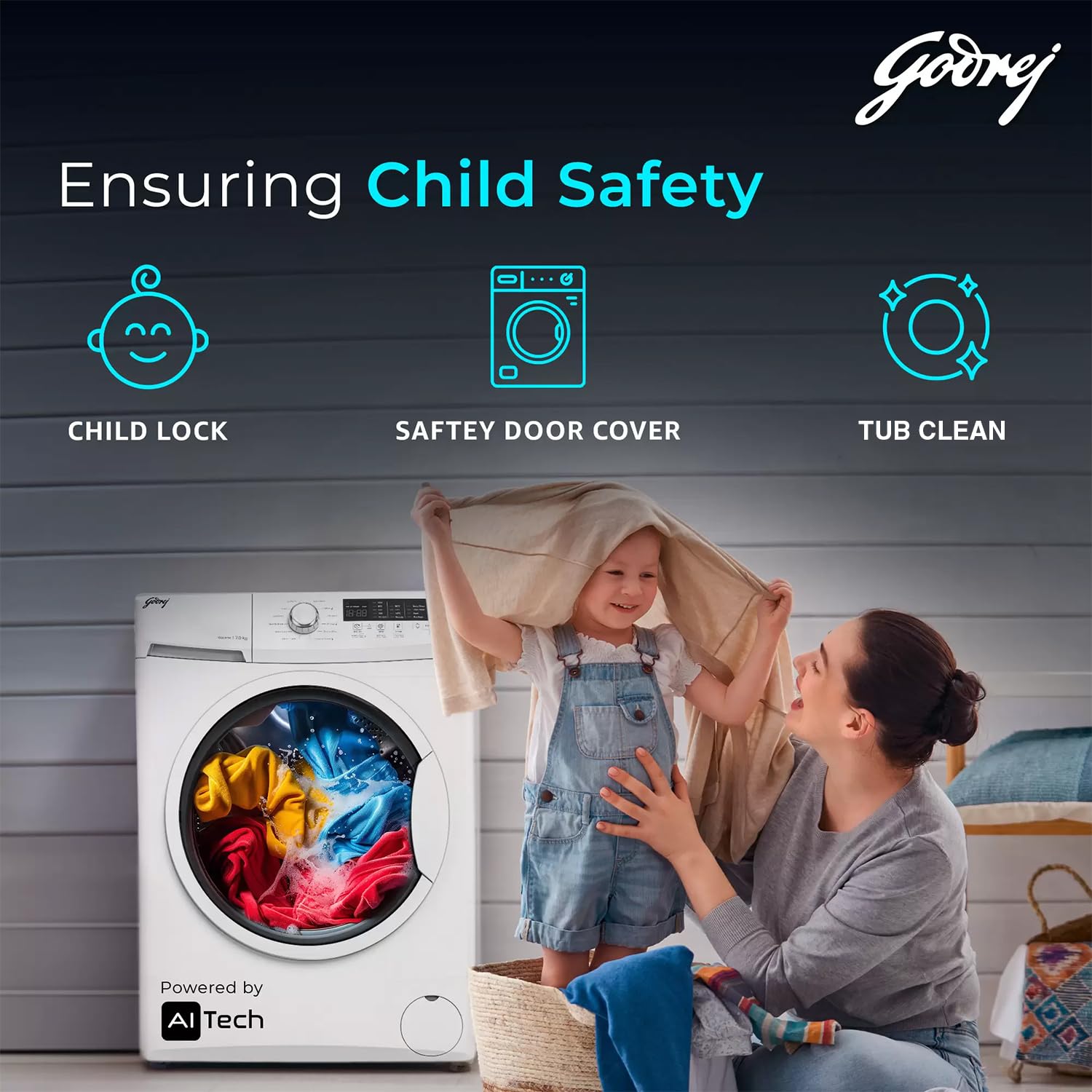 Godrej 7 Kg 5 Star, With AI Tech, I-Sense Technology Fully-Automatic Front Load Washing Machine