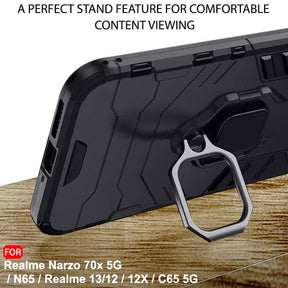 Perotect Tough Armor Bumper Back Case Cover for Realme 12  | Ring Holder & Kickstand in-Built | 360 Degree Protection Back Cover