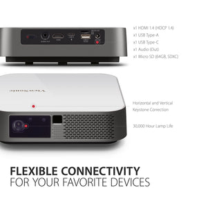 ViewSonic M2e (1000 lm) Portable with 1920X1080p Resolution, 100'' Maximum Display, Auto Focus+ WiFi+ Bluetooth+6W Harman Kardon Speaker, Bluetooth ,HDMI, USB Type-C Connectivity LED Projector