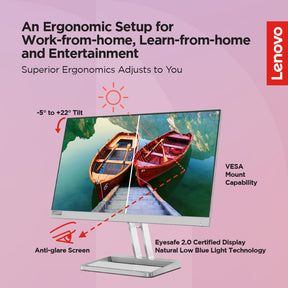 Lenovo L-Series Full HD LED Backlit IPS Panel with 99% sRGB, HDMI 1.4, VGA, 2X3W Speakers,Tilt Stand, for Home & Office use, Ultraslim Monitor