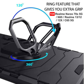 Perotect Tough Armor Bumper Back Case Cover for Realme 12  | Ring Holder & Kickstand in-Built | 360 Degree Protection Back Cover