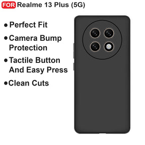 Protect Realme 13 Plus (5G) Back Cover | Camera Bump Protection & Inner Velvet Fabric Lining | Ultra Slim Matte Soft Rubberised Case Cover
