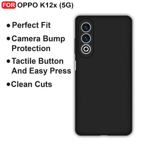 Protect Oppo K12x (5G) Back Cover | Camera Bump Protection & Inner Velvet Fabric Lining | Ultra Slim Matte Soft Rubberised Case Cover