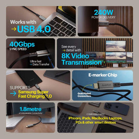 Stuffcool Primus USB 4 Type-C to Type-C Cable with 240W Power and 40Gbps Data with 8K Video Transmission Data Cable