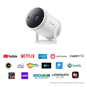 SAMSUNG SP-LFF3CLAXXXL (2300 lm / Wireless / Remote Controller) Portable The Freestyle 2nd Gen with HDR 10+, Wi-Fi, Premium 360 Degree Sound, All Round Design, Instant Setup, In-Built OTT Apps, Compact Smart LED Projector