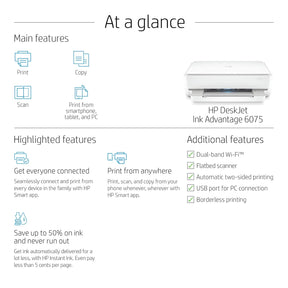 HP DeskJet Plus Ink Advantage 6075 Multi-function WiFi Color Inkjet Printer with Voice Activated Printing Google Assistant and Alexa for Scan, Duplex & Automatic Double-Sided Print  (Ink Cartridge)