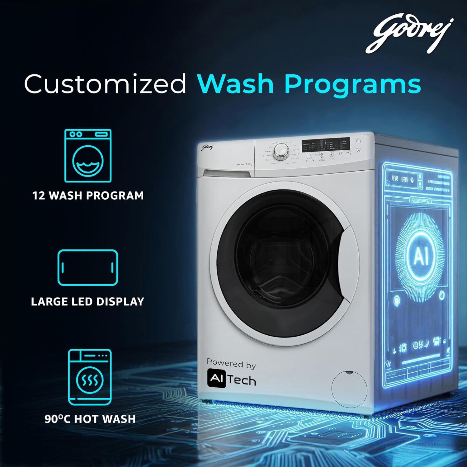 Godrej 7 Kg 5 Star, With AI Tech, I-Sense Technology Fully-Automatic Front Load Washing Machine